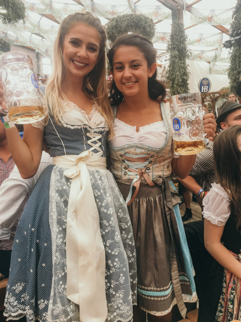 Two girls in dirndles at Oktoberfest
