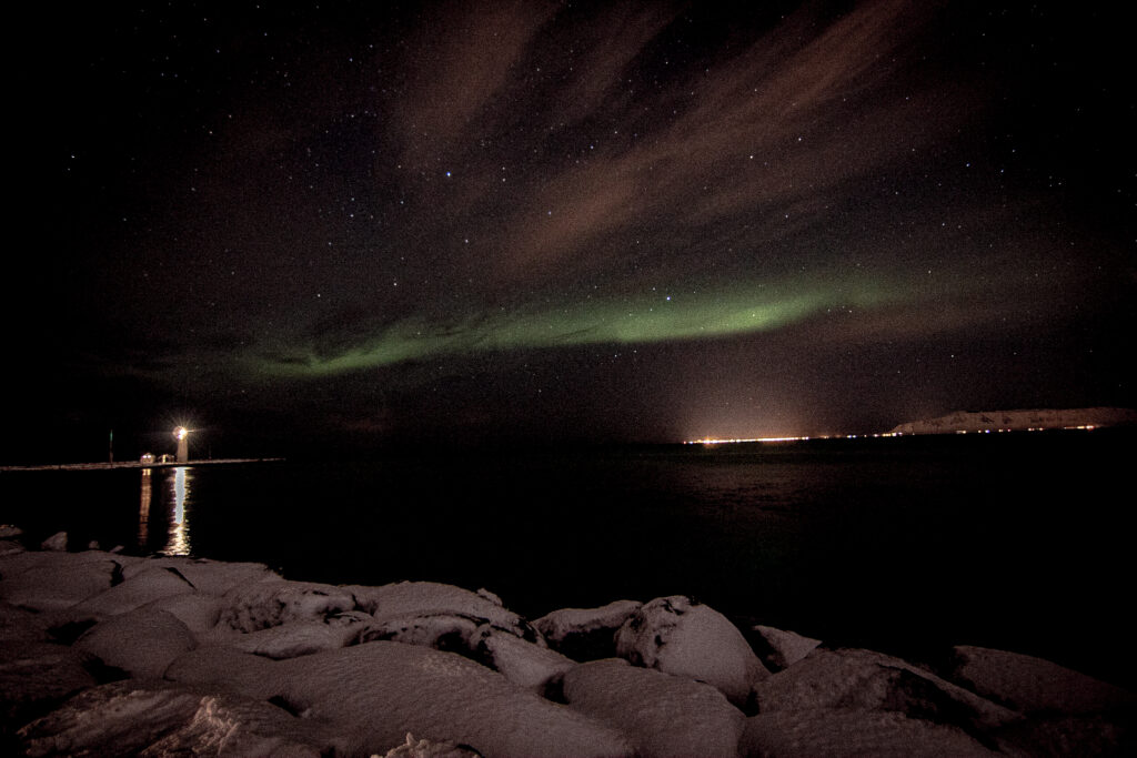 Overlooking the Northern Lights in Iceland.