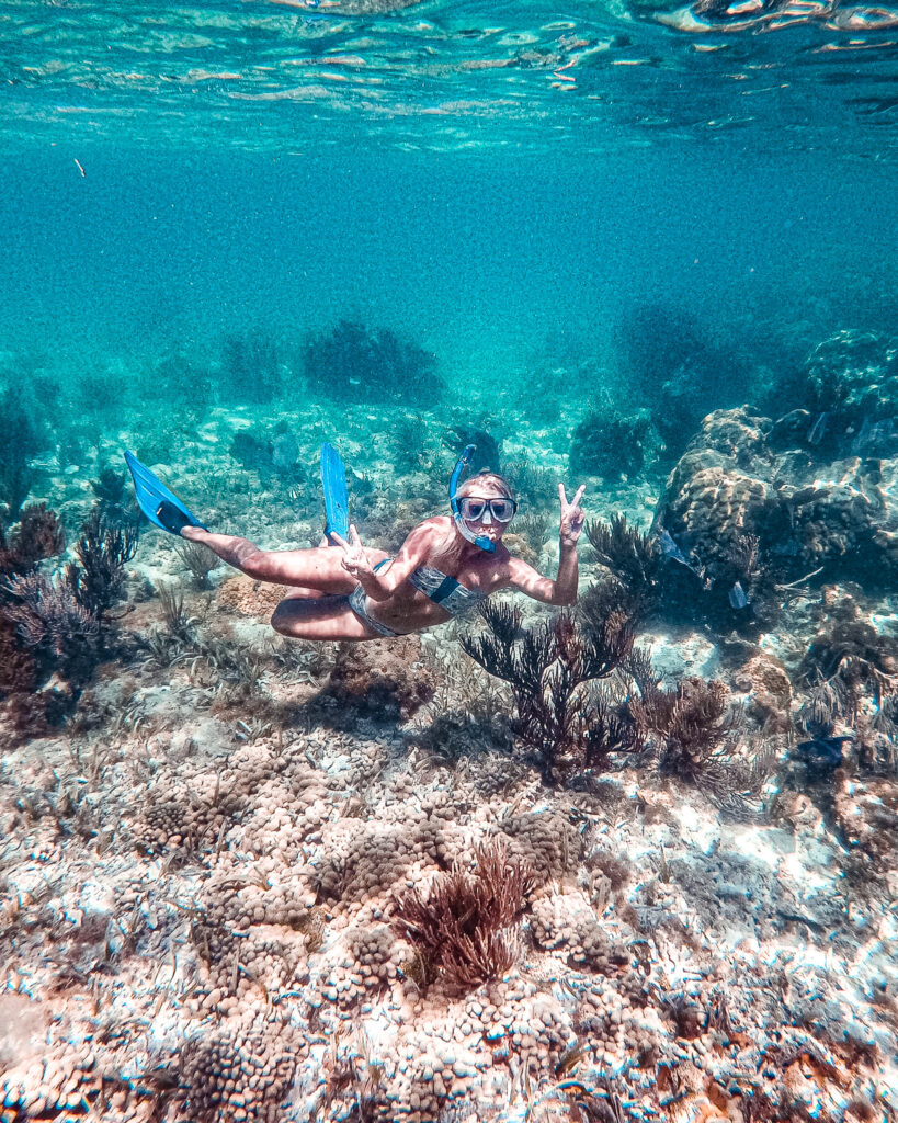 girl swimming in the coral reefs in thr dry tortugas - one of the best things to do in key west