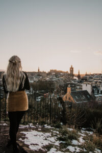Girl overlooking Edinburgh, Scotland