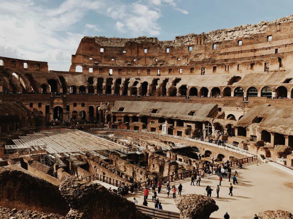 Looking inside the Colosseum in Rome, Italy.
